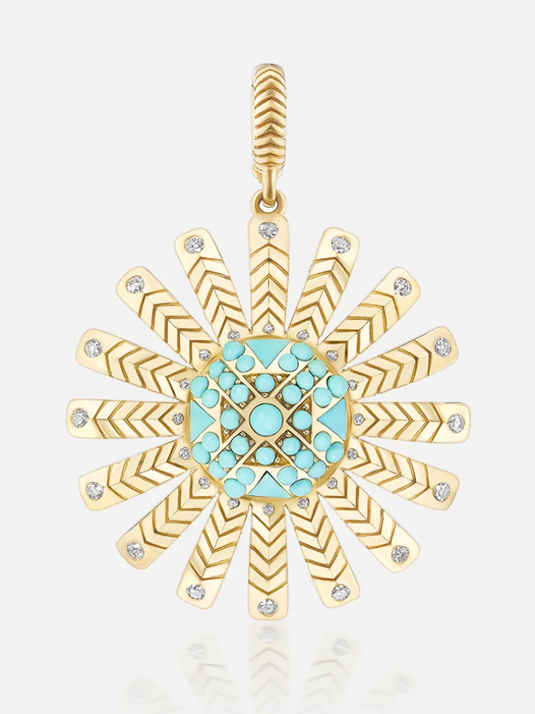 Chubby Sunflower Turquoise Pendant
