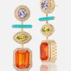 Fire Opal - Tanzanite - Canary Tourmaline - Turquoise - Diamond Drop Earrings