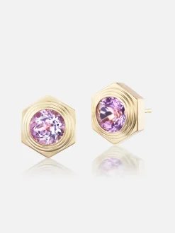 Hexed Amethyst Stud Earrings