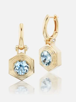 Hexed Aquamarine Drop Huggies