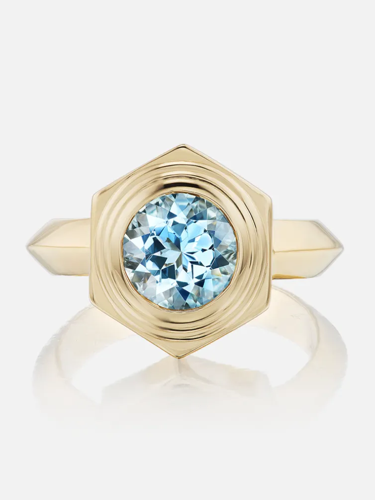 Hexed Aquamarine Ring
