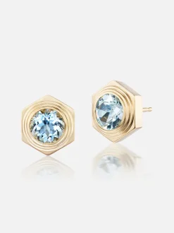Hexed Aquamarine Stud Earrings