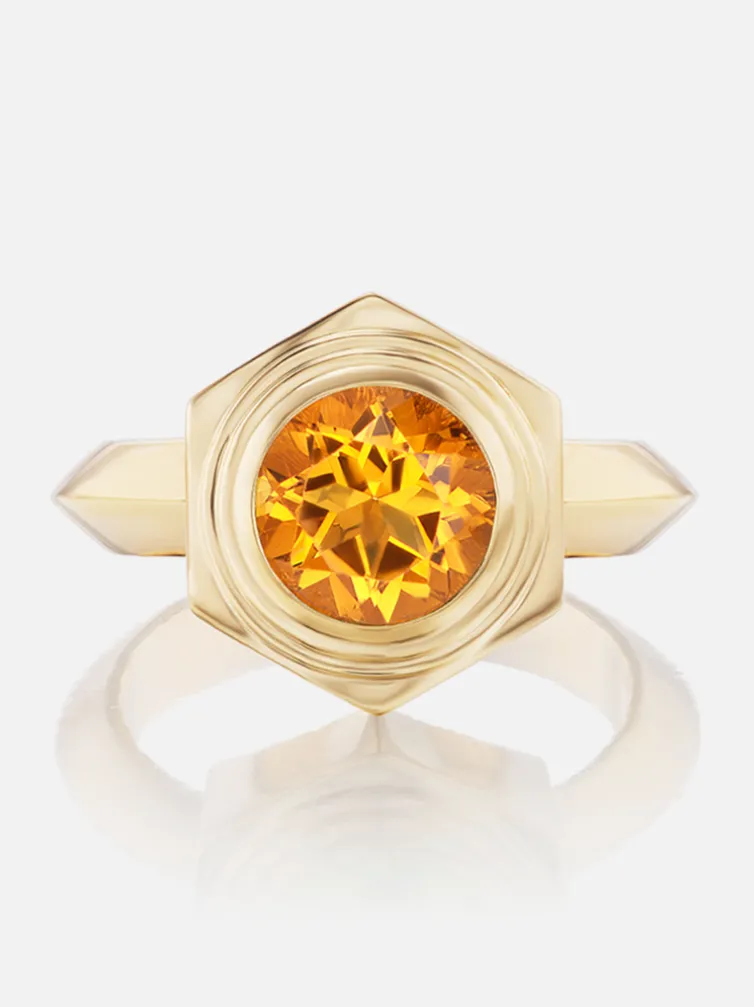 Hexed Citrine Ring