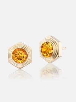 Hexed Citrine Stud Earrings