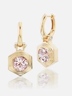 Hexed Morganite Drop Huggies