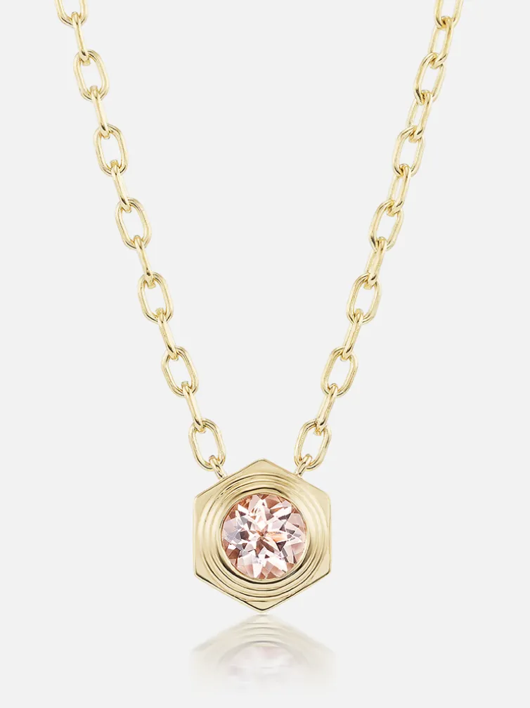 Hexed Morganite Pendant Necklace