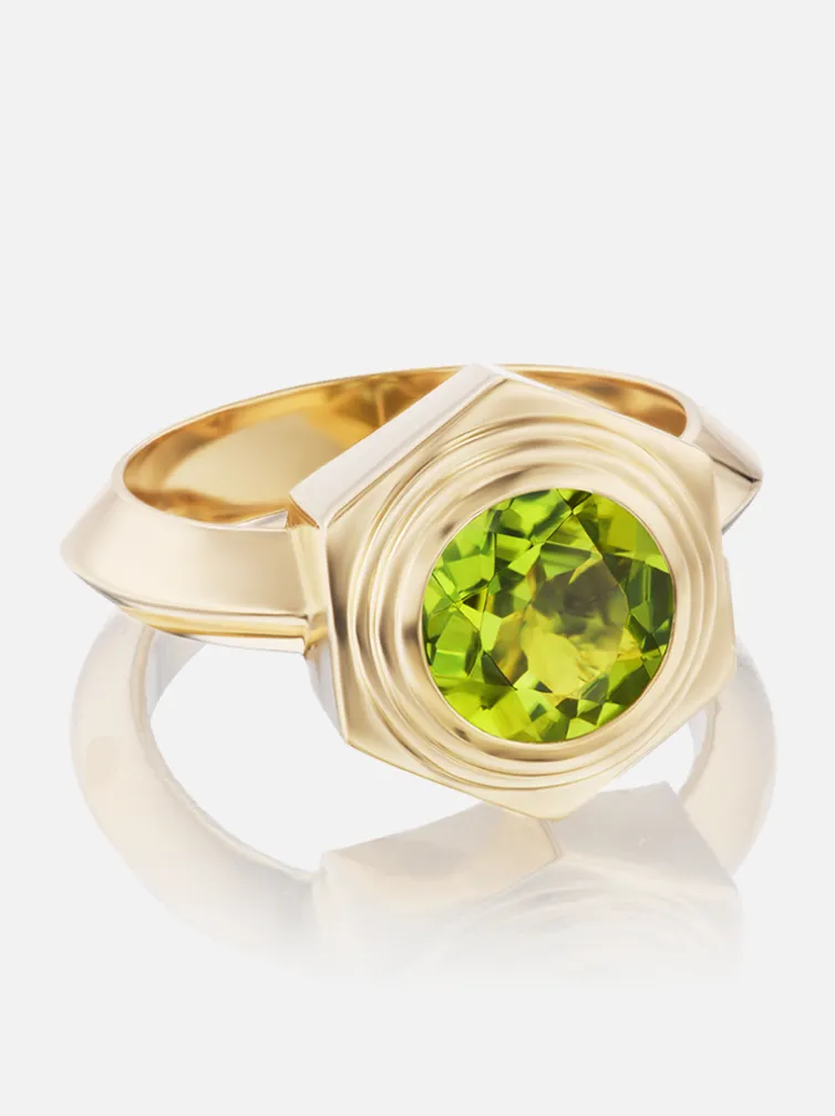 Hexed Peridot Ring