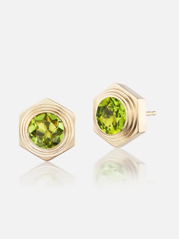 Hexed Peridot Stud Earrings