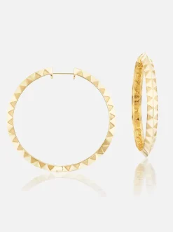 Knife Edge Textured Gold Hoops