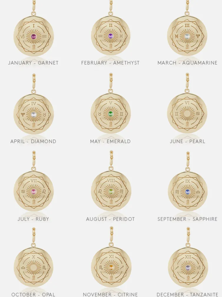 Major Sun Sign Medallion Pendant Months