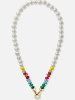 Pearl and Rainbow Bead Foundation Clasp Necklace