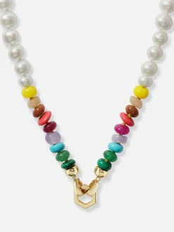 Pearl and Rainbow Bead Foundation Clasp Necklace