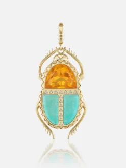 Scarab Pendant Fire and Wood Opal