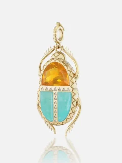 Scarab Pendant Fire and Wood Opal