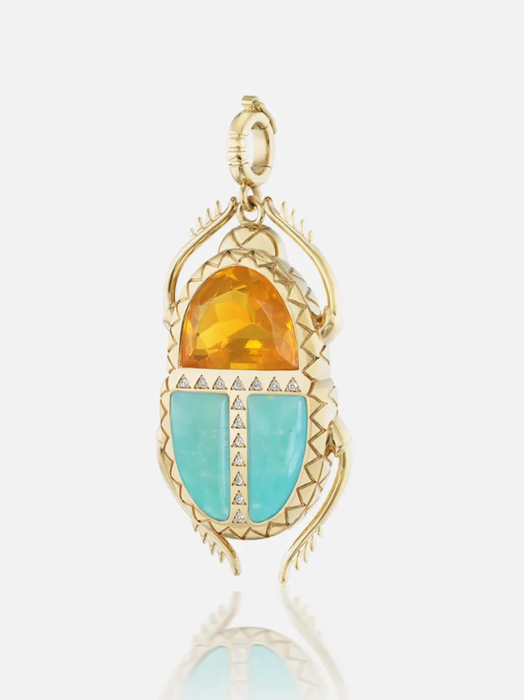 Scarab Pendant Fire and Wood Opal