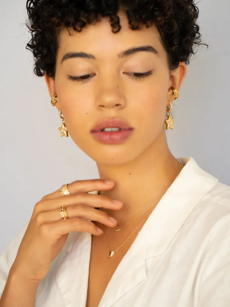 Supernova Star Drop Huggie Earrings
