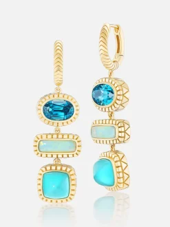 Totem Huggie Earrings Blue Zircon Turquoise Opal
