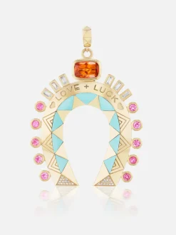 XL Fortune Favors the Bold Horseshoe Pendant Mandarin Garnet