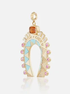 XL Fortune Favors the Bold Horseshoe Pendant Mandarin Garnet