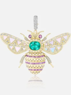 XL Queen Bee Pendant Emerald Amethyst